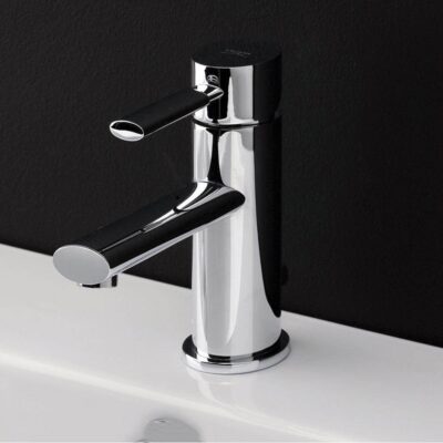 Lacava Deck-mount single-hole faucet with a lever handle and pop-up, ADA compliant. Water flow rate: 1 gpm pressure compensating aerator.