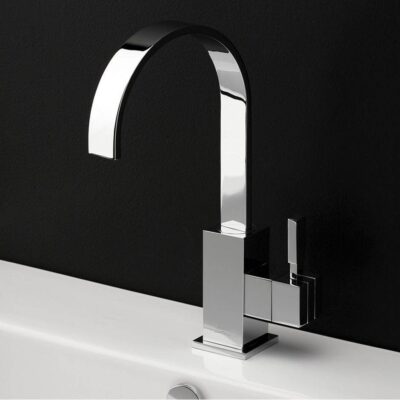 Lacava Deck-mount single-hole faucet with an arch spout featuring natural water flow, one lever handle and pop-up.