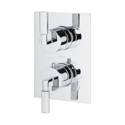 Lacava TRIM ONLY - Thermostatic Valve w/1 way volume, GPM 9 (60PSI) with rectangular back plate and 2 stacked lever handles