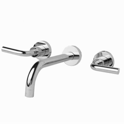Lacava TRIM - Wall-mount three-hole faucet with two curved lever handles, no backplate, spout 9''.