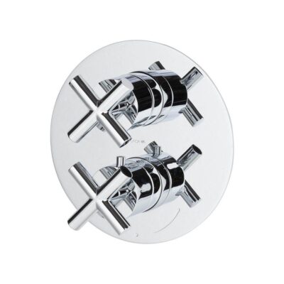Lacava TRIM ONLY - Thermostatic Valve w/1 way volume, GPM 9 (60PSI) with round back plate and 2 stacked cross handles