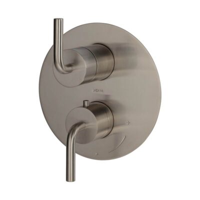 Lacava TRIM ONLY - Thermostat w 3-way diverter + OFF, flow rate 6.1 GPM (43.5 PSI) curved lever handles, round back plate