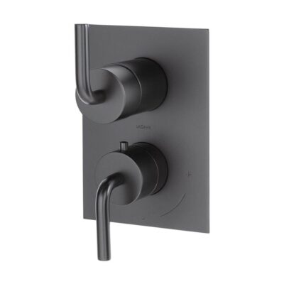 Lacava TRIM ONLY - Thermostat w 2-way shared diverter + OFF, GPM 6.1 (43.5PSI) curved lever handls on round knob, square back plate