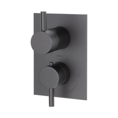 Lacava TRIM ONLY - Thermostatic Valve w/ 2 way shared diverter + OFF, GPM 8.5 (60PSI) with rectangular back plate and 2 stacked round lever handles