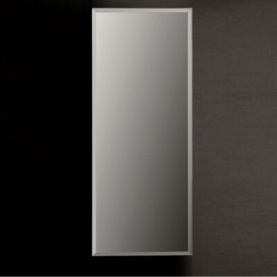 Lacava Wall- mount beveled mirror with chrome edges. W; 15'', H: 34'', D: 1''.