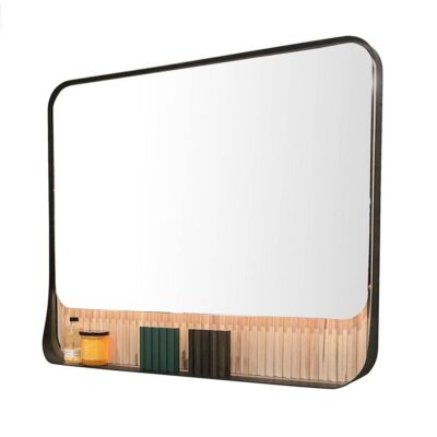 Lacava Wall hung mirror with metal frame surround/shelf and fluted detailing