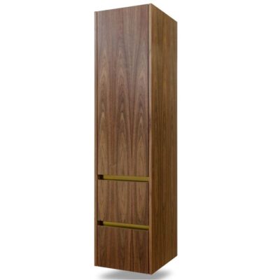Lacava Wall-mounted storage cabinet with three adjustable woods shelves, two drawers, one right-hinged door. Soft close hinges and self-close drawer glides. Add-on metal trim available. W: 16'', D: 17'', H: 66'' - Natural Walnut