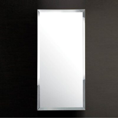 Lacava Wall- mount beveled mirror with chrome edges. W; 19'', H: 34'', D: 1''.