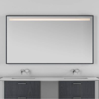 Lacava Wall-mount mirror in wooden or metal frame with LED light behind sand blasted frosted section on top. W:65'', H:34'', D: 2''.