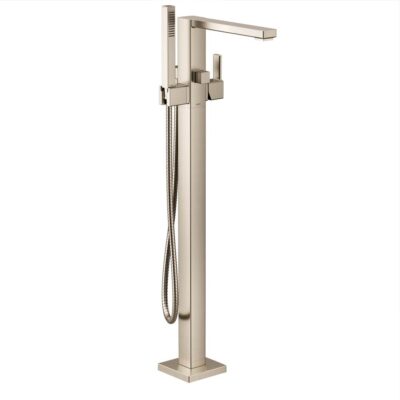 Moen 90 Degree One-Handle Freestanding Floor Mount Tub Filler with Handshower, Brushed Nickel