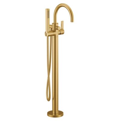 Moen Cia One Handle Freestanding Floor Mount Tub Filler with Handshower in Brushed Gold