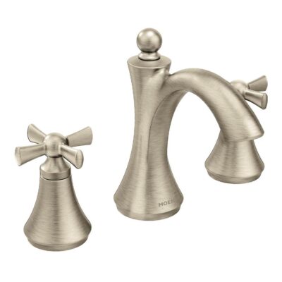 Moen Wynford 8 in. Widespread 2-Handle High-Arc Bathroom Faucet with Cross Handles in Brushed Nickel (Valve Sold Separately)