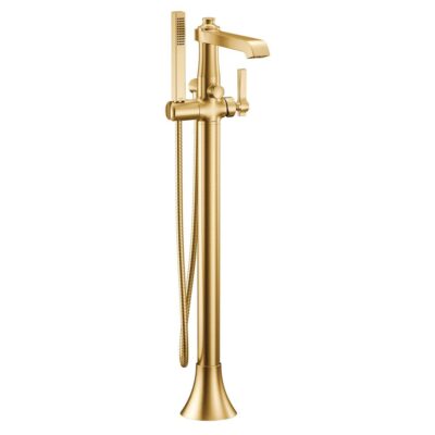 Moen Flara One-Handle Freestanding Floor Mount Tub Filler with Handshower, Brushed Gold
