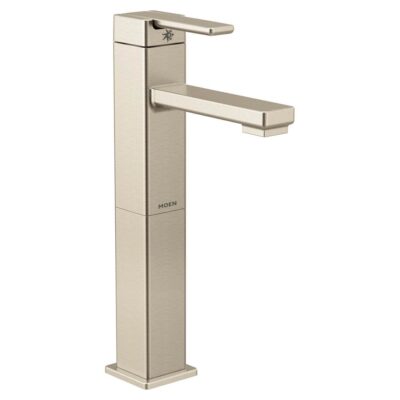 Moen 90 Degree One-Handle Single Hole Vessel Sink Modern Bathroom Faucet, Brushed Nickel