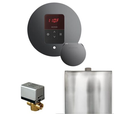 Mr. Steam Basic Butler Steam Shower Control Package with Round iTempo Control and Steamhead in Brilliant Black