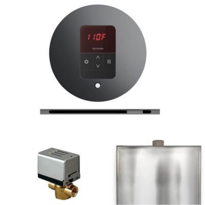 Mr. Steam Basic Butler Steam Shower Control Package with Round iTempo Control and Linear Steamhead in Brilliant Black