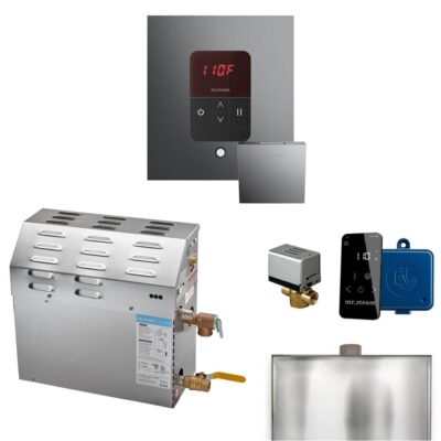 Mr. Steam MS 5 kW (5000 W) Steam Shower Generator Package with square iTempo Control in Brilliant Black and Accessories