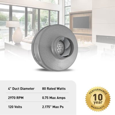Panasonic Atmosphere Vortex 4'' Inline Duct Blower Fan, 198 CFM, VTX400
