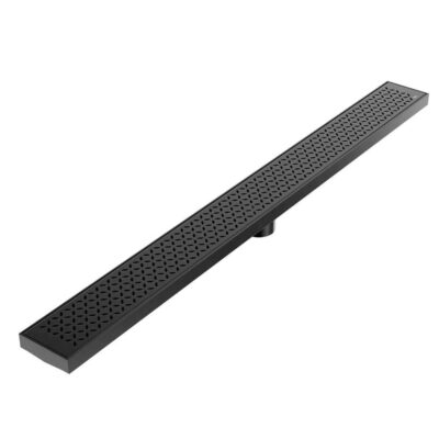 QM Drain Delmar Series. 32'' Standard length Plain Edge linear drain. Lotus Line. Black