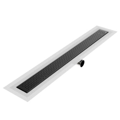 QM Drain Delmar Series. 24'' Standard length Side Outlet linear drain. Lotus Line. Black