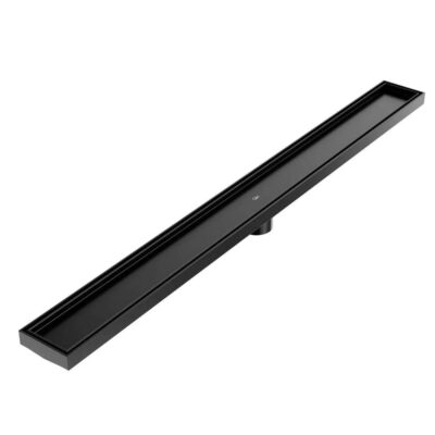 QM Drain Delmar Series. 24'' Standard length Plain Edge linear drain. Mist (Tile-in) Line. Black