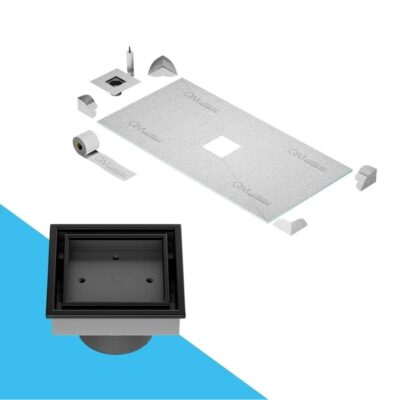 QM Drain Curbless Center Shower Pan Kit 32'' x 63'' with 4''Veil (Tile-In) Square Drain in Black