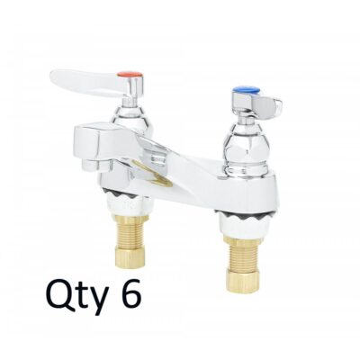 T&S Brass Lavatory Faucet, Deck Mount, 4'' Centers, Aerator, 1/2'' NPSM Male Shanks (Qty. 6)