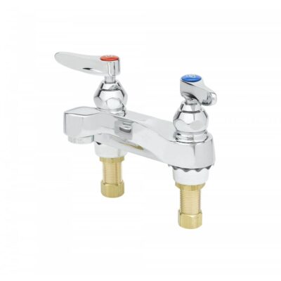 T&S Brass Lavatory Faucet, Deck Mount, 4'' Centers, Aerator, 1/2'' NPSM Male Shanks, Vandal Resistant