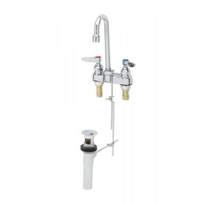 T&S Brass Lavatory Fct, Deck Mt, 4'' Centers, Swivel/Rigid Gooseneck, Aerator, Pop-Up Assembly