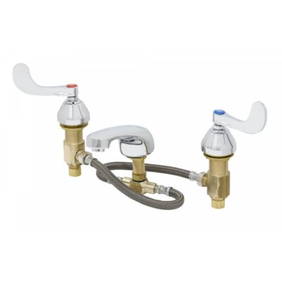 T&S Brass Lavatory Faucet, 8'' Centers, Flexible Supplies, Cast Spout, Aerator, 4'' Wrist Action Hand