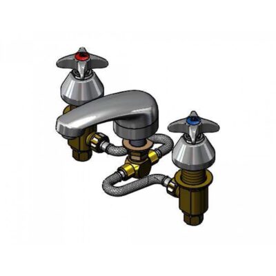 T&S Brass Lavatory Faucet, 8'' Centers, Flexible Supplies, Cast Spout, Aerator, Four-Arm Handles