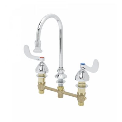 T&S Brass Concealed Widespread Faucet, 8'' Centers, Swivel Gooseneck, QT Eternas, 4'' Wrist Handles