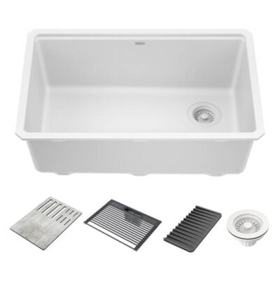 Delta Faucet Everest™ 30'' Granite Composite Workstation Kitchen Sink Undermount Single Bowl with WorkFlow™ Ledge and Accessories in White