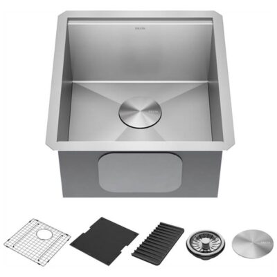 Delta Faucet Rivet™ 17'' Workstation Bar Prep Kitchen Sink Undermount 16 Gauge Stainless Steel Single Bowl with WorkFlow™ Ledge and Accessories