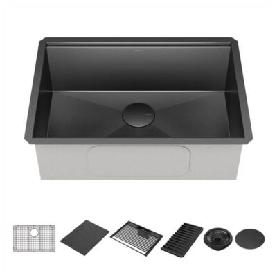 Delta Faucet Rivet™ 27'' Workstation Kitchen Sink Undermount 16 Gauge Stainless Steel Single Bowl in PVD Gunmetal Finish with WorkFlow™ Ledge and Accessories