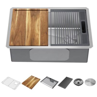 Delta Faucet Lorelai™ 27'' Workstation Kitchen Sink Undermount 16 Gauge Stainless Steel Single Bowl with WorkFlow™ Ledge and Accessories