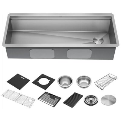Delta Faucet Rivet™ 45'' Workstation Kitchen Sink Undermount 16 Gauge Stainless Steel Single Bowl with 2-Tier WorkFlow™ Ledge and Accessories