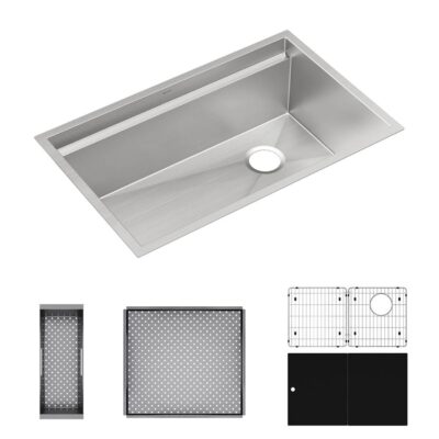 Elkay Reserve Selection Elkay Circuit Chef Workstation Stainless Steel 32-1/2'' x 20-1/2'' x 10'' Single Bowl Undermount Sink Kit with Black Polymer Boards