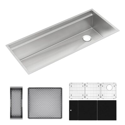 Elkay Reserve Selection Elkay Circuit Chef Workstation Stainless Steel 45-1/2'' x 20-1/2'' x 10'' Single Bowl Undermount Sink Kit with Black Polymer Boards
