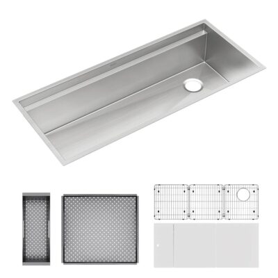Elkay Reserve Selection Elkay Circuit Chef Workstation Stainless Steel 45-1/2'' x 20-1/2'' x 10'' Single Bowl Undermount Sink Kit with White Polymer Boards
