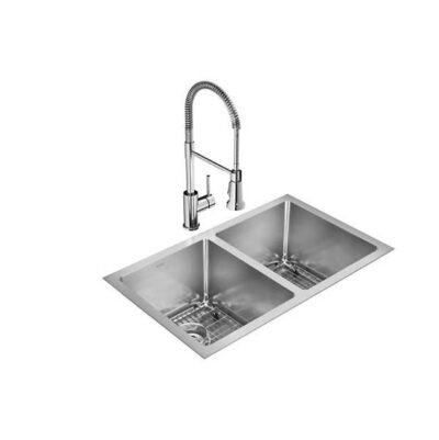 Elkay Reserve Selection 16 Gauge Stainless Steel 30.75'' x 18.5'' x 10'' 50/50 Double Bowl Undermount Kit with Faucet