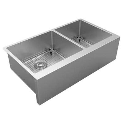 Elkay Reserve Selection 16 Gauge Stainless Steel 35-7/8'' x 20-14'' x 9'' Double Bowl Farmhouse Undermount Kitchen Sink Kit - Large Apron Front