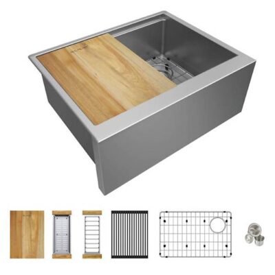 Elkay Reserve Selection Elkay Crosstown 16 Gauge Workstation Stainless Steel 25-7/8'' x 20-1/4'' x 9-7/16'' Single Bowl Farmhouse Sink Kit