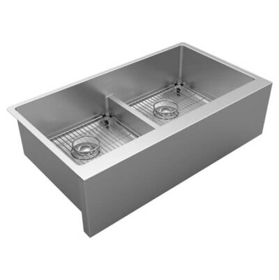 Elkay Reserve Selection 16 Gauge Stainless Steel 35-7/8'' x 20-14'' x 9'' Double Bowl Farmhouse Undermount Kitchen Sink Kit with Aqua Divide - Large Apron Front