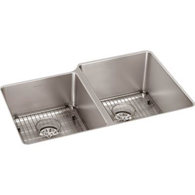 Elkay Reserve Selection Elkay Lustertone Iconix® 16 Gauge Stainless Steel 31-1/4'' x 20-1/2'' x 9'' Double Bowl Undermount Sink Kit with Left Perfect Drain®