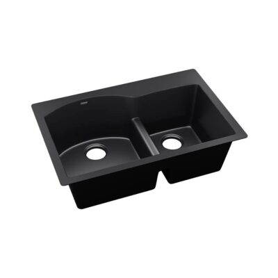 Elkay Reserve Selection Elkay Quartz Luxe 33'' x 22'' x 10'' Double Bowl Drop-in Sink with Aqua Divide, Caviar