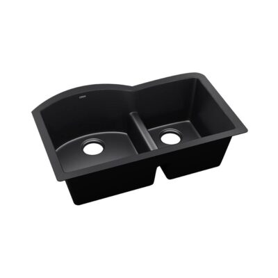 Elkay Reserve Selection Elkay Quartz Luxe 33'' x 22'' x 10'' Offset 60/40 Double Bowl Undermount Sink with Aqua Divide Caviar