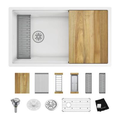 Elkay Reserve Selection Quartz Luxe 33''x19''x9'' Single Bowl UM Workstation Sink w Perfect Drain-ArcticFox