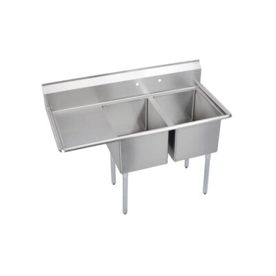 Elkay Dependabilt Stainless Steel 58-1/2'' x 29-13/16'' x 43-3/4'' 16 Gauge Two Compartment Sink w/18'' Left Drainboard +SS Legs