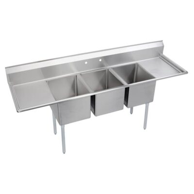 Elkay Dependabilt Stainless Steel 88'' x 25-13/16'' x 43-3/4'' 16 Ga. Three comp Sink w/18'' LR Drainboards+Stainless Steel Legs